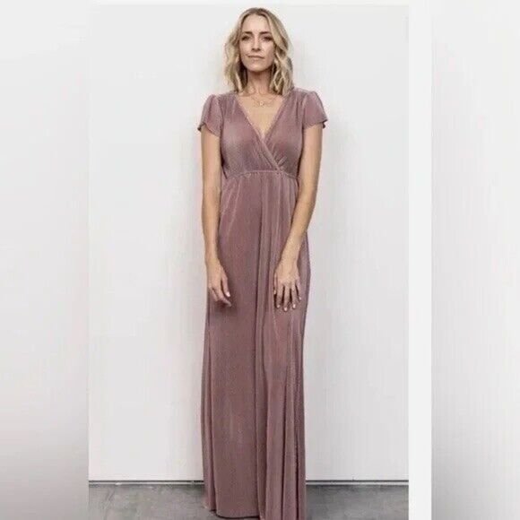 Baltic Born Athena Pleated Maxi Dress Womens Small Blush Rose Pink Gown Formal - Picture 2 of 11